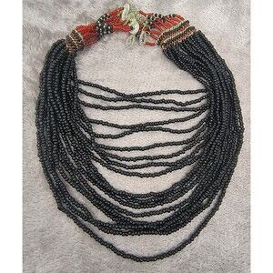 Modern Vintage Philippine Filipino Mindanao T'Boli Beaded Bib Necklace